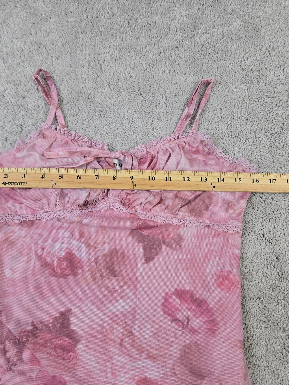 Y2k Madden Girl Babydoll Milkmaid Dress Sheer Pink Floral Asymmetric Romantic - Picture 5 of 8